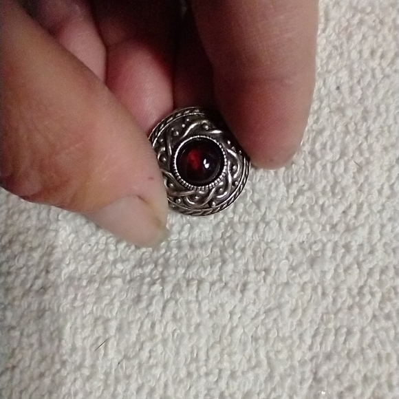 Silvertone red decorative clip earrings - Picture 2 of 4